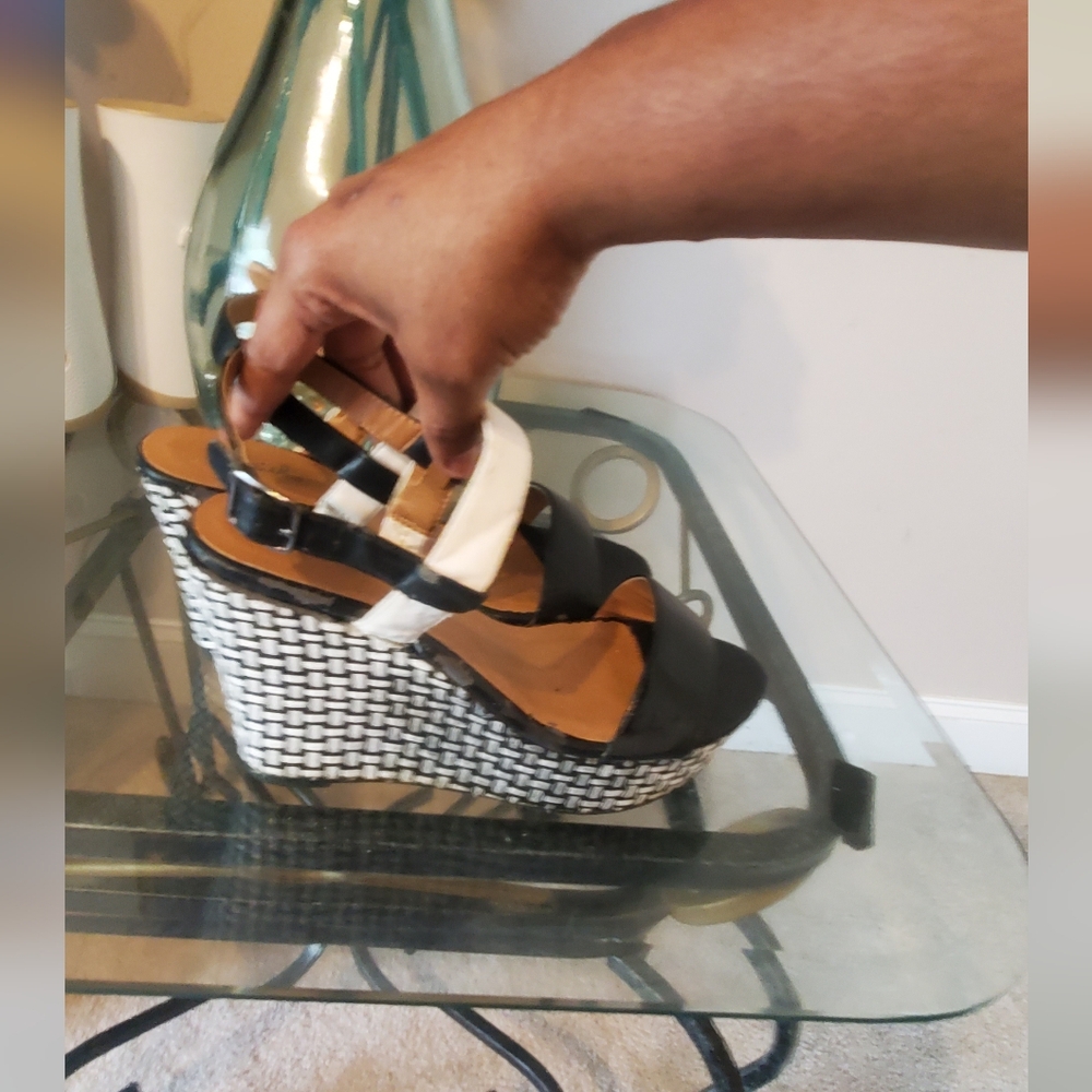 Women's Black and White Platform Wedges